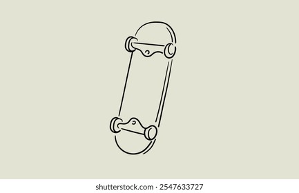 Skateboard, continuous line art drawing isolated on green background. Extreme sport. Vector illustration