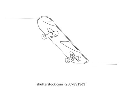 Skateboard continuous one line drawing. skateboard in the street single line art illustration. Editable vector.