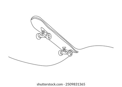Skate contínuo um desenho de linha. skate na rua ilustração de arte de linha única. Vetor editável.