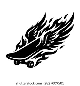 Skateboard deck engulfed in flames graphic illustration with skateboard recreation lifestyle