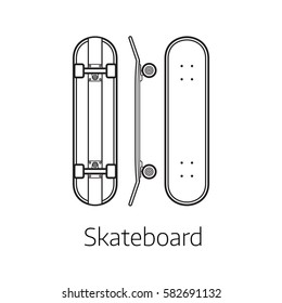 Skateboard Deck Vector Illustration. Alternative City Transport Skate Board In Thin Line Design. Personal Transportation Self-balancing Device. Skating Desk From Different Sides.