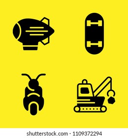 skateboard, demolishing, scooter and zeppelin vector icon set. Sample icons set for web and graphic design