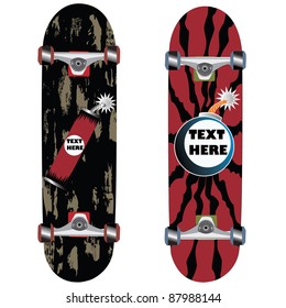 skateboard design with bomb and dynamite over eroded background pattern