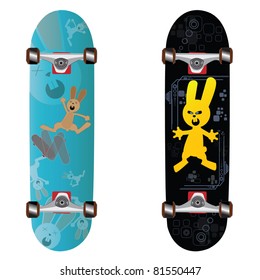 skateboard design with bunny skating with background
