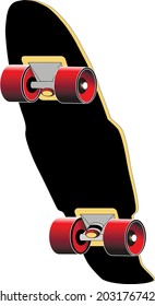 Skateboard Design. Colored Skateboard Bottom View. Black Red Yellow