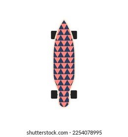 Skateboard design with triangle pattern vector illustration. Urban street sport board equipment isolated on white background. Teenage leisure activity, freestyle concept