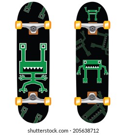skateboard design with a video game square monster character