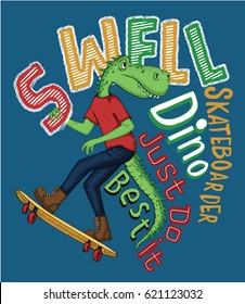 skateboard and dino vector design
