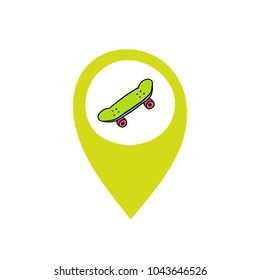 skateboard doodle icon, map pointer