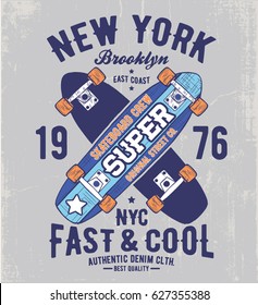 skateboard drawn as vector for tee print