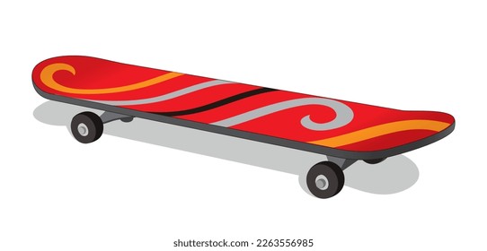 Skateboard in Ethnic Art Decoration side view, sports equipment, vector illustration isolated, eps