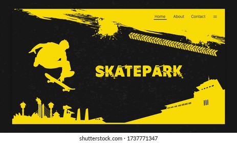 Skateboard Extreme jump, sport background Skatepark Bandung Manualbook Web Graffiti Design Grunge Background