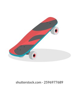 Skateboard with a fire flame design, logo isolated on white background. Vector illustration