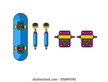 Skateboard flat design vector illustration, skateboard parts pop art design.