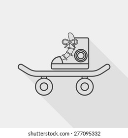 Skateboard flat icon with long shadow, line icon