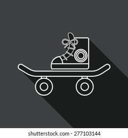 Skateboard flat icon with long shadow, line icon