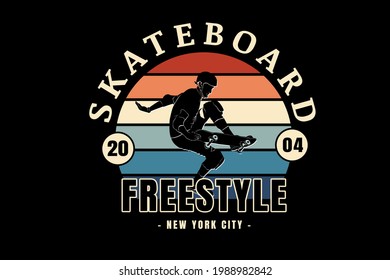 skateboard freestyle new york city color orange cream and green