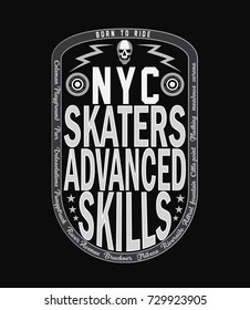 Skateboard freestyle typography , t shirt graphics , vector. skull .New york city.badge
