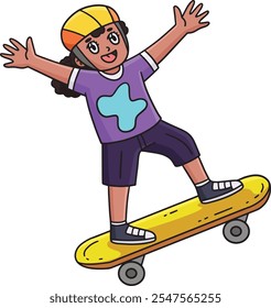 Skateboard Girl Performing Ollie Cartoon Clipart