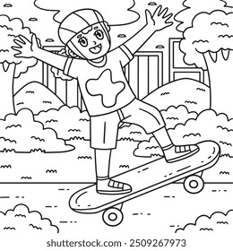 Skateboard Girl Performing an Ollie Coloring Page