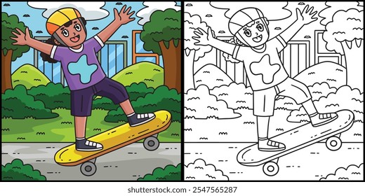 Skateboard Girl Performing an Ollie Illustration