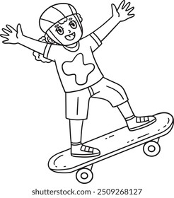 Skateboard Girl Performing Ollie Isolated Coloring