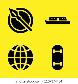 skateboard, global, boat and spear vector icon set. Sample icons set for web and graphic design
