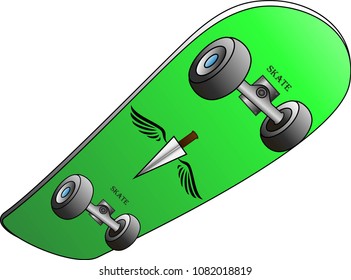 Skateboard Green board, sport transportation, skate vector