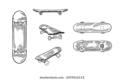 skateboard hand drawn doodle illustrations vector set