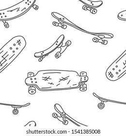 Skateboard hand drawn skate sketch board. Special board is used as vehicle or as sports tool to perform various tricks. Vector illustration.