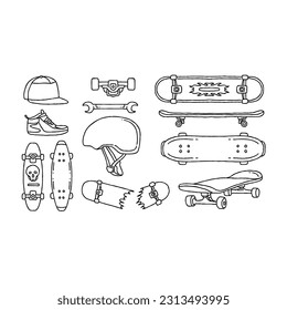 skateboard handrawn doodle illustrations vector set