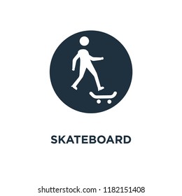 Skateboard icon. Black filled vector illustration. Skateboard symbol on white background. Can be used in web and mobile.