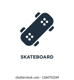 Skateboard icon. Black filled vector illustration. Skateboard symbol on white background. Can be used in web and mobile.