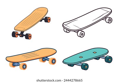 Skateboard Icon color vector illustration set, skateboard sport illustration