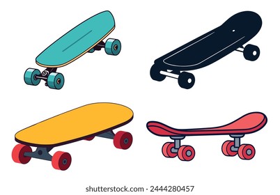 Skateboard Icon color vector illustration set, skateboard sport illustration