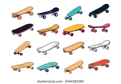 Skateboard Icon color vector illustration set, skateboard sport illustration set