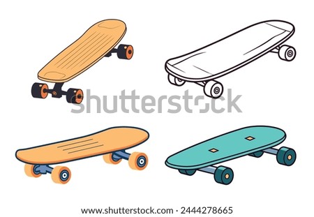 Skateboard Icon color vector illustration set, skateboard sport illustration