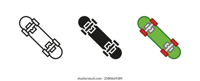 Skateboard icon. Extreme sport vector illustration. Urban transportation symbol. Freestyle deck with wheels sign. Outdoor street hobby concept.