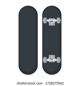 Skateboard icon in flat style isolated on white background. Top view. Vector illustration.
