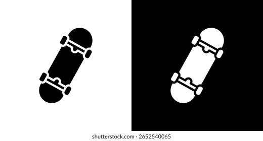 Skateboard icon in flat version on black and white background
