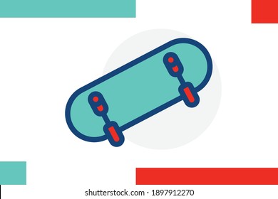 Skateboard icon line filled color concept related sport and game elements.
     