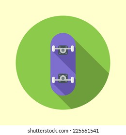 Skateboard icon. Long shadow flat design. Vector illustration.