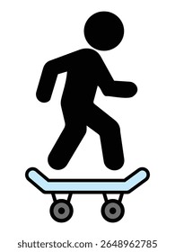 Skateboard icon with man. Skate board icon, editable vector isolated on white background. Simple black silhouette of a person riding a skateboard. Vector illustration.
