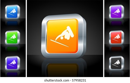 Skateboard Icon on 3D Button with Metallic Rim Original Illustration