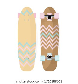 Skateboard icon set. Colorful skateboards in flat, cartoon style. Vector stock illustration isolated on white background.