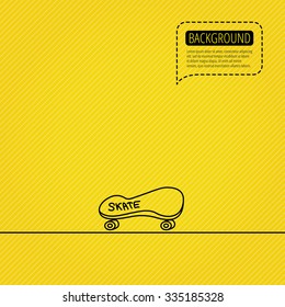 Skateboard icon. Skating sport sign. Skate with wheels symbol. Speech bubble of dotted line. Orange background.
