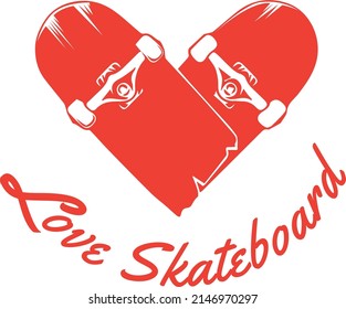 Ilustración vectorial de icono de patinaje, texto que ama a la patineta. 