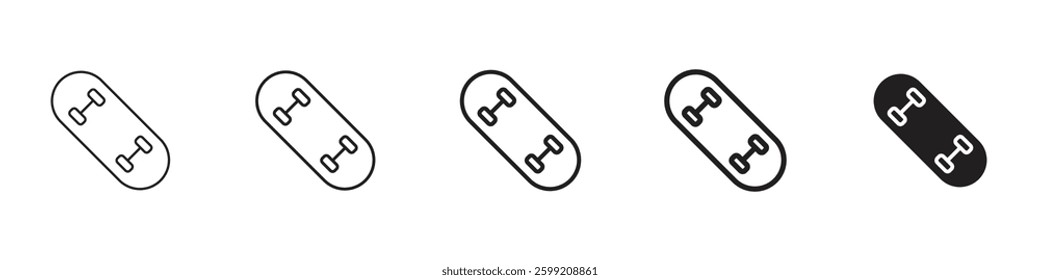 Skateboard icons in black outline, solid and colored style