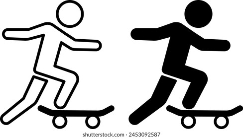 Skateboard icons. Black and White Vector Icons of Man Riding a Skateboard. Skateboarder. Sports and Entertainment Concept