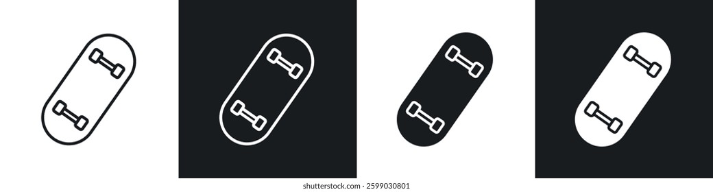 Skateboard icons in flat and linear vector illustration on white background.